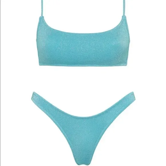TRIANGL MICA - CHEEKY BABY BLUE SPARKLE SET NO BAG NEW WITH TAGS - Picture 2 of 5